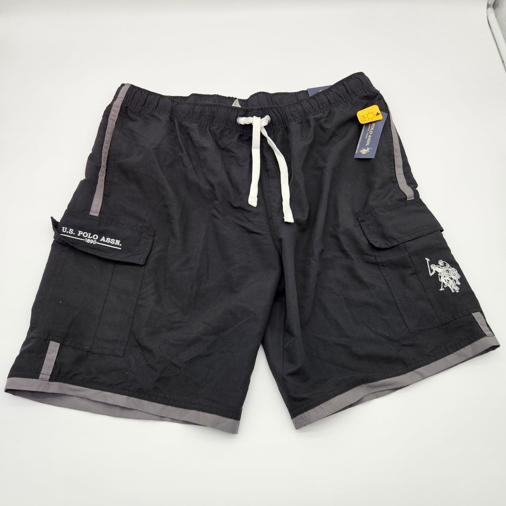 US Polo Assn Mens Black‎ Cargo Swim Shorts UPF 50 Size 2XL NWT